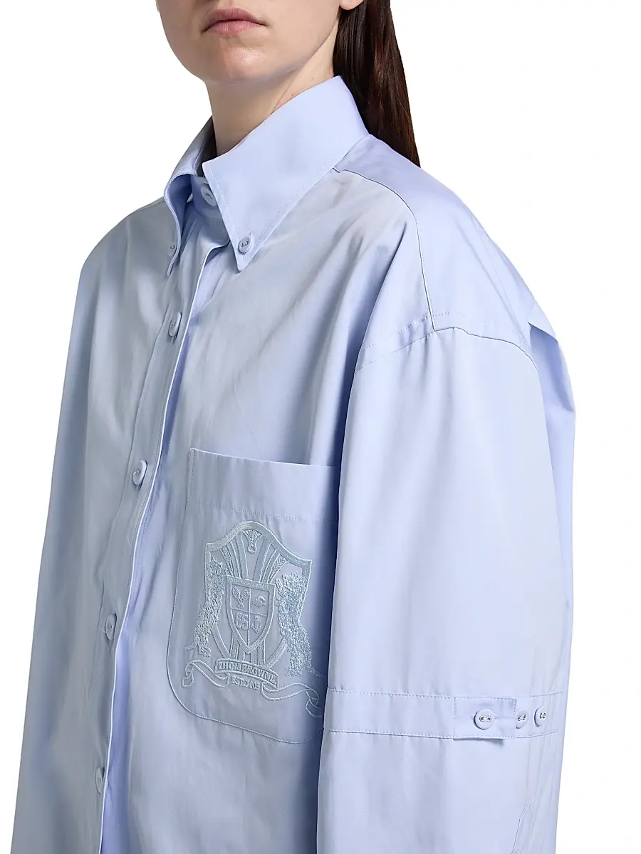 Thom Browne Women's Supersized Embroidered Crest Button-Down Shirt | Thumbnail 6 Thom Browne Women's Supersized Embroidered Crest Button-Down Shirt | Thumbnail 6
