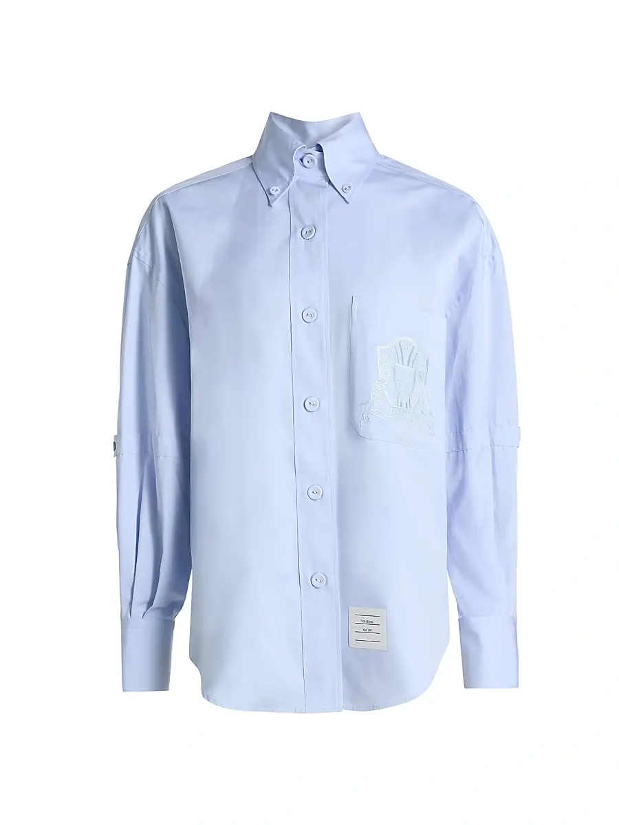 Thom Browne Women's Supersized Embroidered Crest Button-Down Shirt