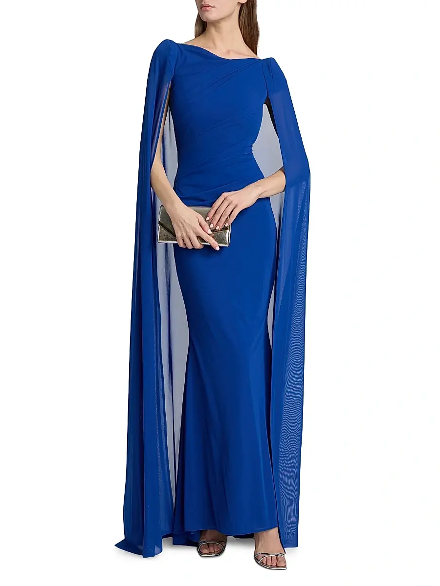 Talbot Runhof Women's Chiffon Cape-Sleeve Sheath Gown - Royal | Thumbnail 2 Talbot Runhof Women's Chiffon Cape-Sleeve Sheath Gown - Royal | Thumbnail 2