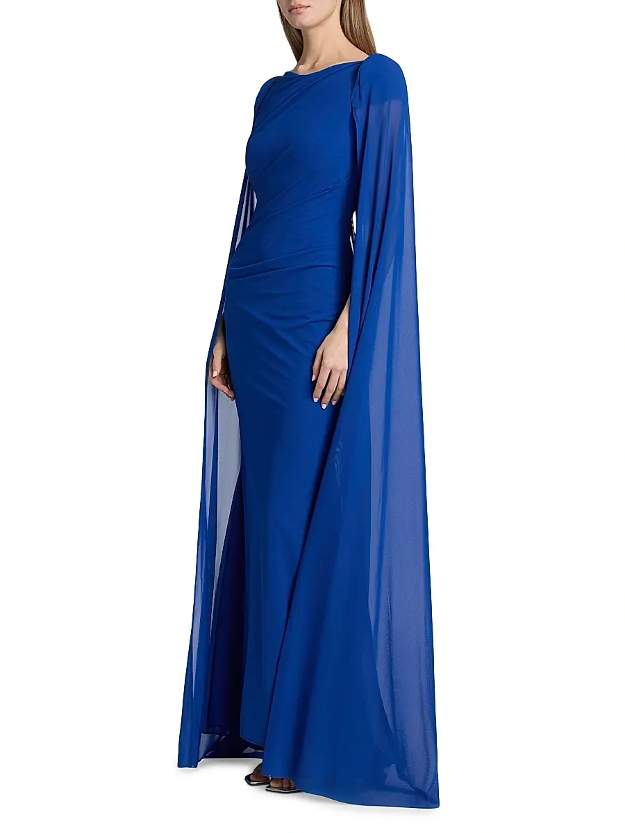 Talbot Runhof Women's Chiffon Cape-Sleeve Sheath Gown - Royal | Thumbnail 4 Talbot Runhof Women's Chiffon Cape-Sleeve Sheath Gown - Royal | Thumbnail 4