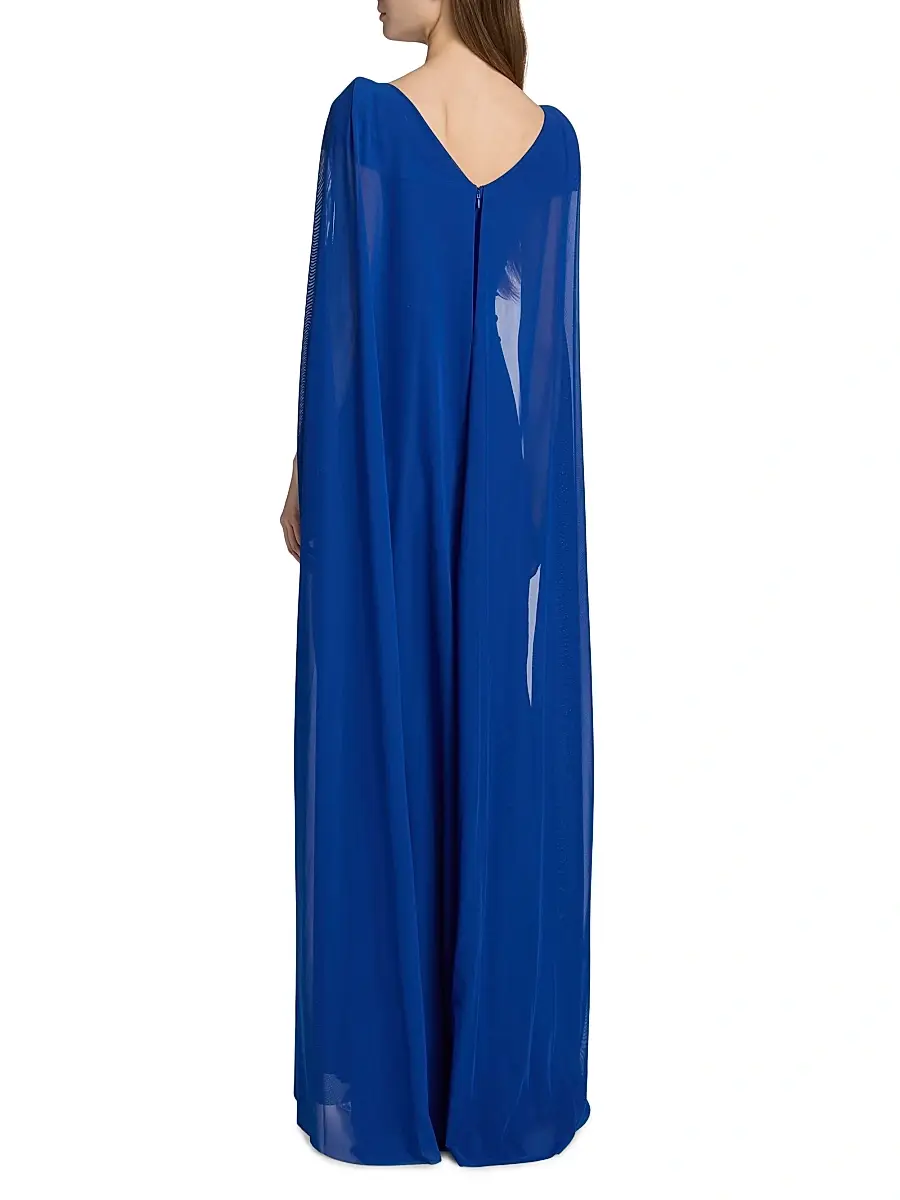 Talbot Runhof Women's Chiffon Cape-Sleeve Sheath Gown - Royal | Thumbnail 5 Talbot Runhof Women's Chiffon Cape-Sleeve Sheath Gown - Royal | Thumbnail 5