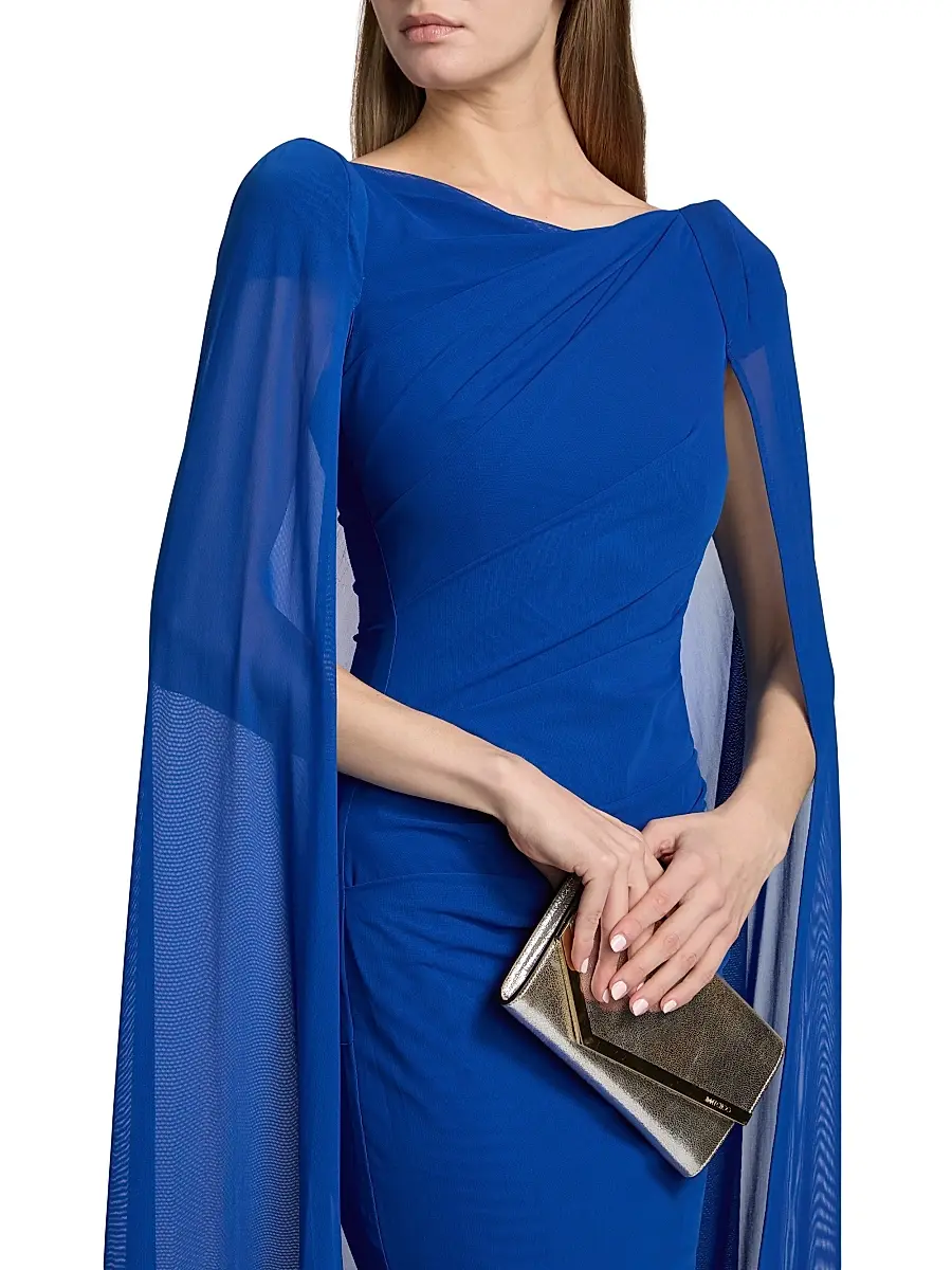 Talbot Runhof Women's Chiffon Cape-Sleeve Sheath Gown - Royal | Thumbnail 6 Talbot Runhof Women's Chiffon Cape-Sleeve Sheath Gown - Royal | Thumbnail 6