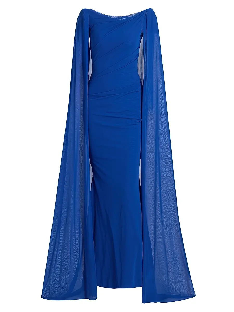 Talbot Runhof Women's Chiffon Cape-Sleeve Sheath Gown - Royal | Image 1 Talbot Runhof Women's Chiffon Cape-Sleeve Sheath Gown - Royal | Image 1
