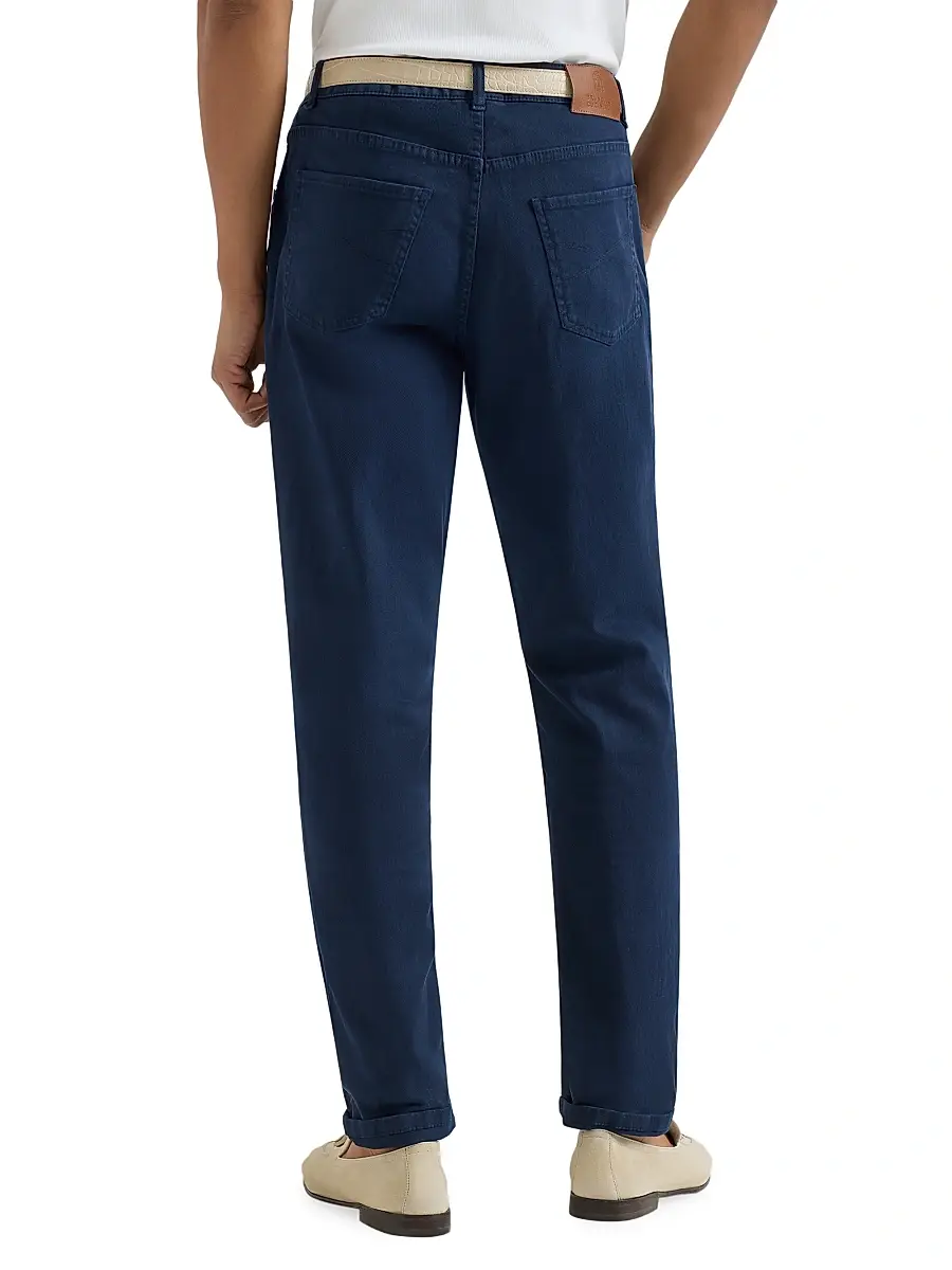 Brunello Cucinelli Men's Lightweight Denim Traditional Fit Five Pocket Jeans - Navy Blue | Thumbnail 3 Brunello Cucinelli Men's Lightweight Denim Traditional Fit Five Pocket Jeans - Navy Blue | Thumbnail 3