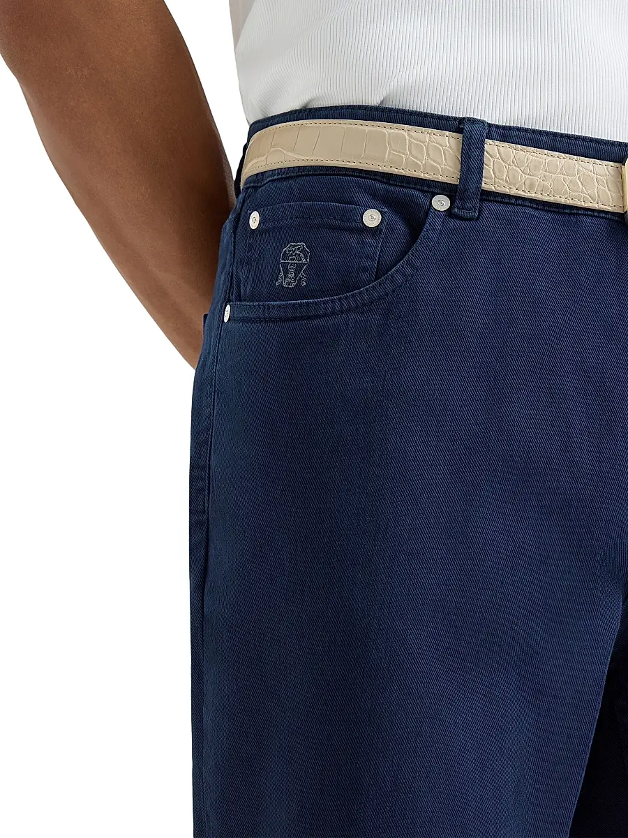 Brunello Cucinelli Men's Lightweight Denim Traditional Fit Five Pocket Jeans - Navy Blue | Thumbnail 4 Brunello Cucinelli Men's Lightweight Denim Traditional Fit Five Pocket Jeans - Navy Blue | Thumbnail 4