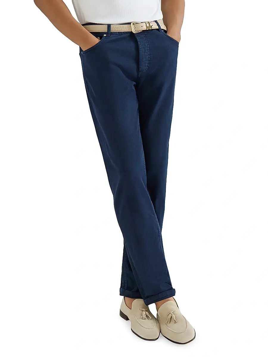 Brunello Cucinelli Men's Lightweight Denim Traditional Fit Five Pocket Jeans - Navy Blue | Thumbnail 5 Brunello Cucinelli Men's Lightweight Denim Traditional Fit Five Pocket Jeans - Navy Blue | Thumbnail 5