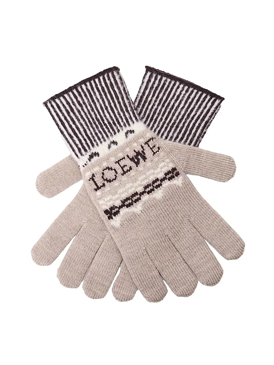Loewe Women's Fair Isle-Inspired Logo Wool-Blend Gloves | Thumbnail 2