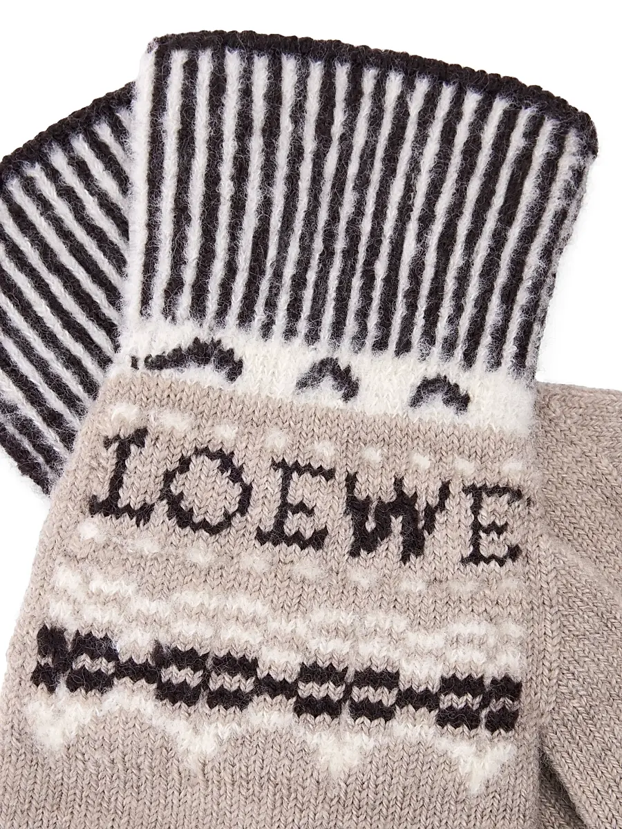 Loewe Women's Fair Isle-Inspired Logo Wool-Blend Gloves | Thumbnail 3