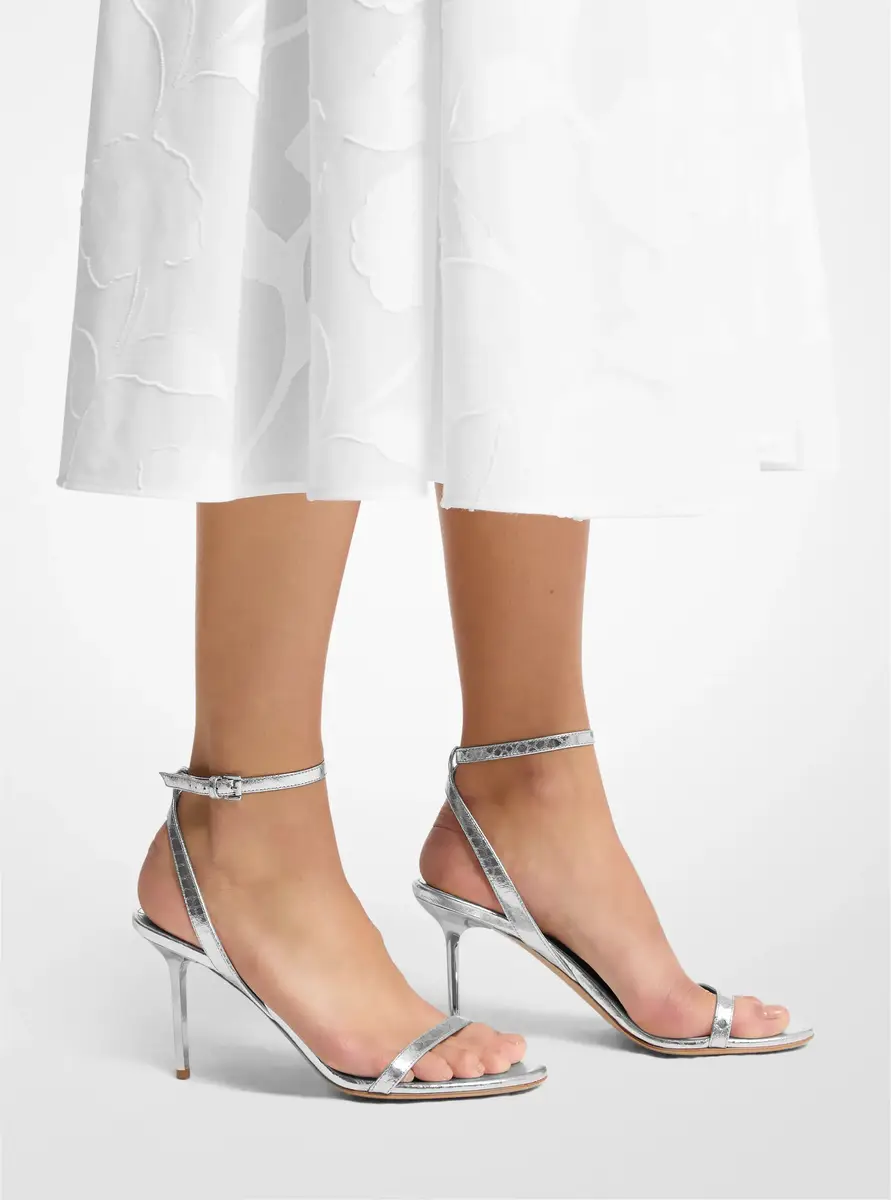 Michael Kors Collection Gwyneth Metallic Snake Embossed Leather Sandal in Silver | Thumbnail 9 Michael Kors Collection Gwyneth Metallic Snake Embossed Leather Sandal in Silver | Thumbnail 9