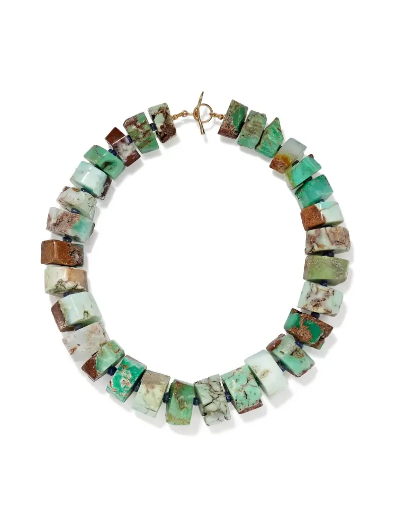 Large Australian Chrysoprase; Tanzanite; & 14K Gold Necklace Large Australian Chrysoprase; Tanzanite; & 14K Gold Necklace