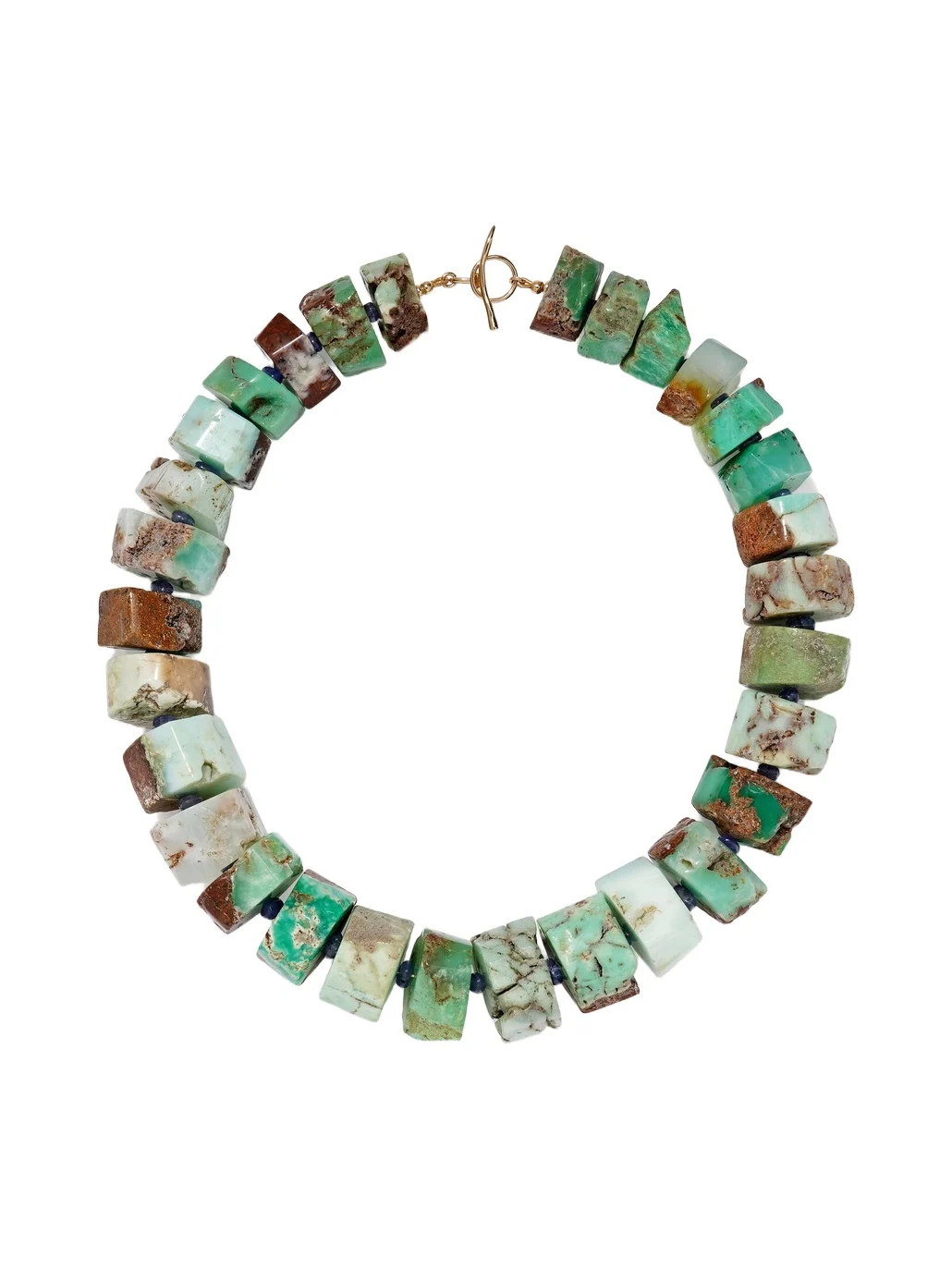 Large Australian Chrysoprase; Tanzanite; & 14K Gold Necklace Large Australian Chrysoprase; Tanzanite; & 14K Gold Necklace