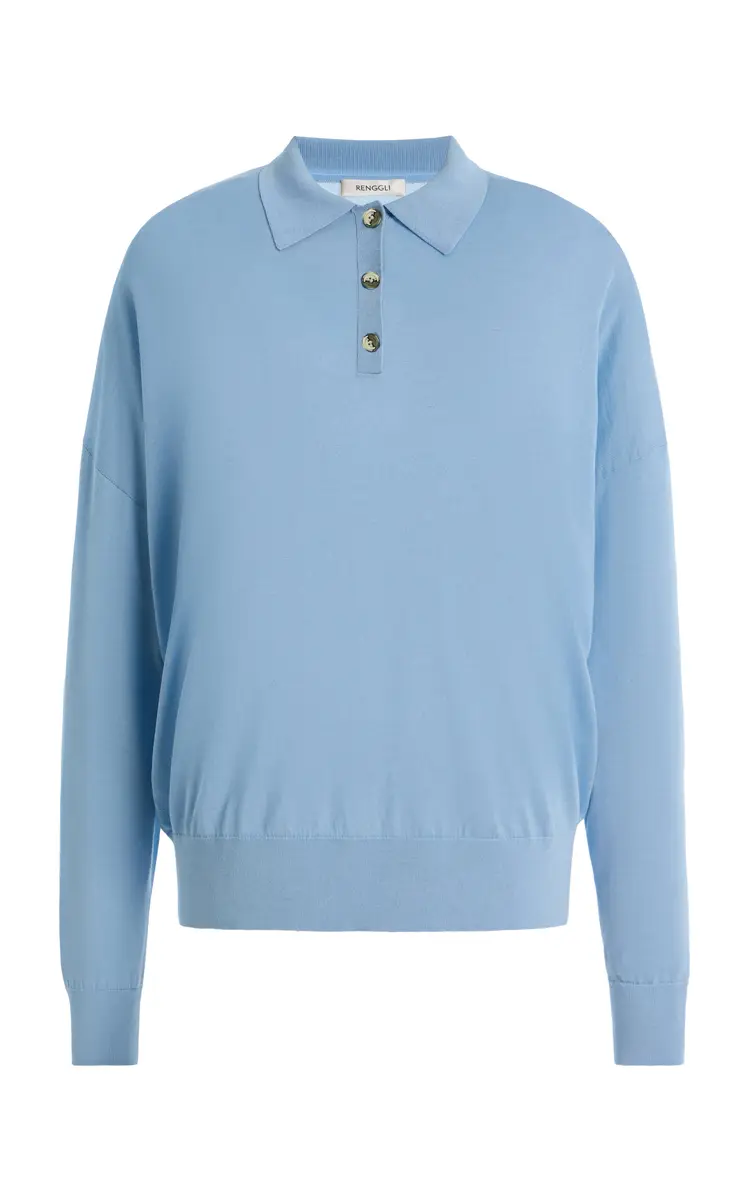 RENGGLI Silk Cashmere Boxy Long Sleeve Polo | Thumbnail 3