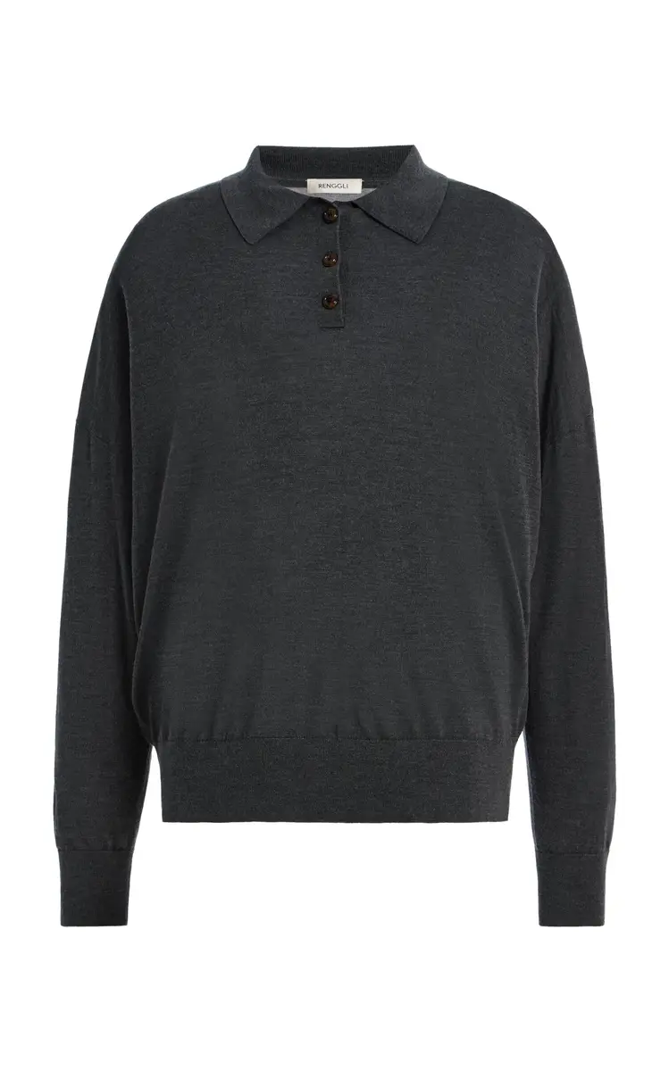 RENGGLI Silk Cashmere Boxy Long Sleeve Polo | Thumbnail 7