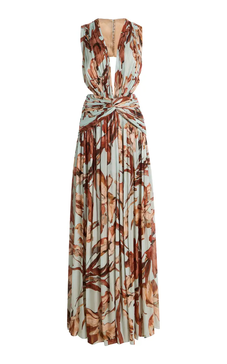Costarellos Amarielle Ruched Floral Lurex-Georgette Gown | Thumbnail 9 Costarellos Amarielle Ruched Floral Lurex-Georgette Gown | Thumbnail 9
