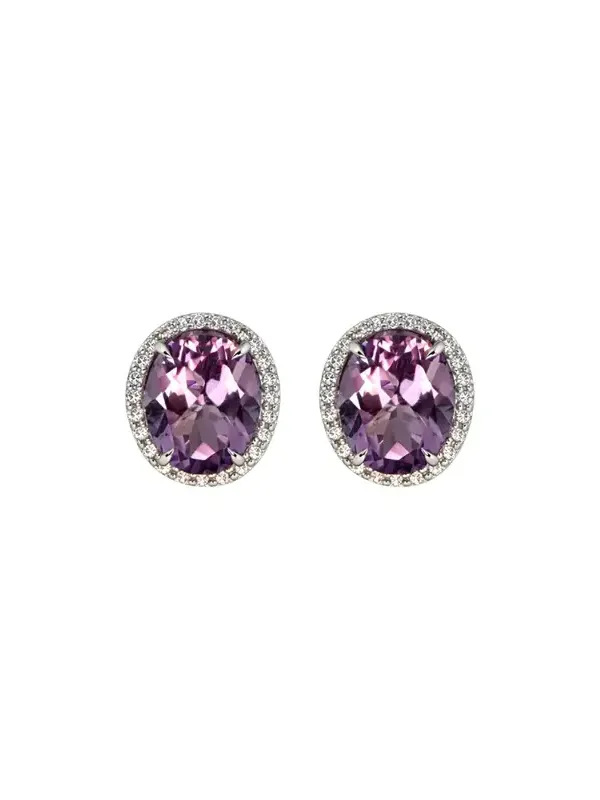 5.26ct Amethyst Diamond 18K Gold Halo Stud Earrings