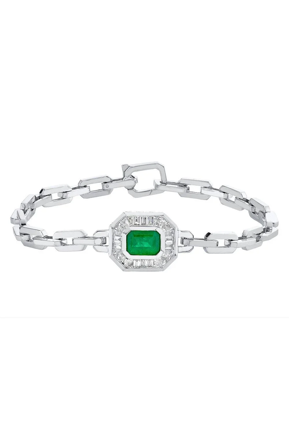 Emerald Diamond Halo Deco Link Bracelet Emerald Diamond Halo Deco Link Bracelet
