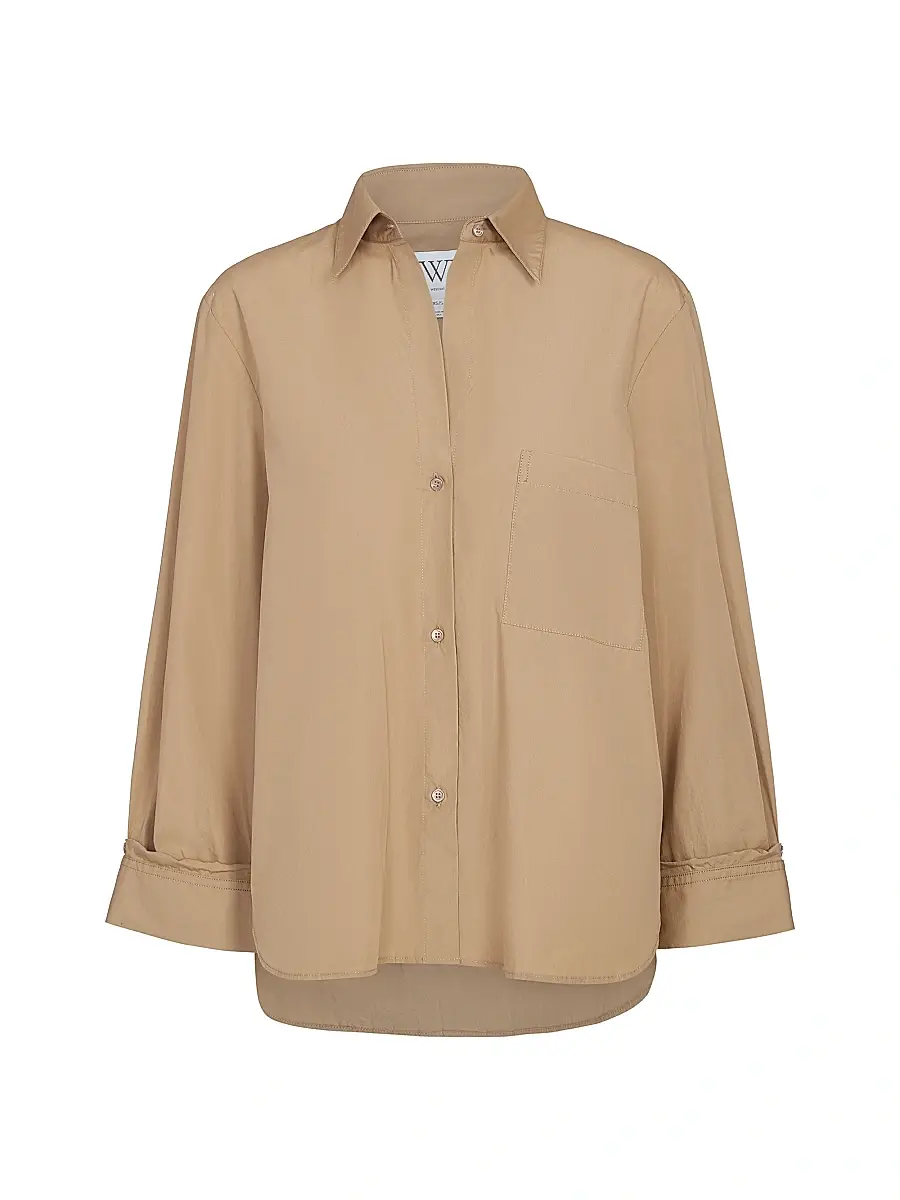TWP Women's Next Morning Cotton Poplin Button-Front Shirt - Petrified Oak | Image 1 TWP Women's Next Morning Cotton Poplin Button-Front Shirt - Petrified Oak | Image 1
