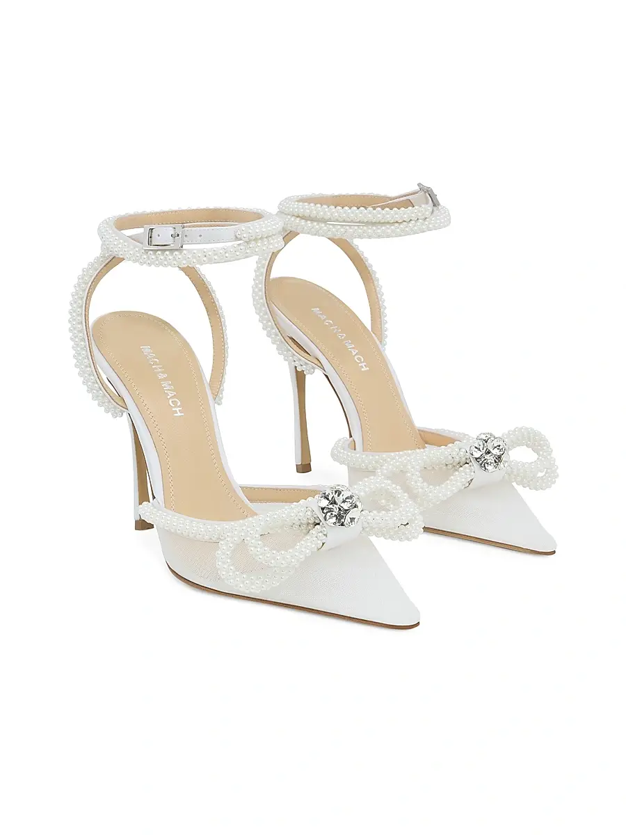 Mach & Mach Women's 110MM Embellished Double Bow Mesh Pumps | Thumbnail 2 Mach & Mach Women's 110MM Embellished Double Bow Mesh Pumps | Thumbnail 2