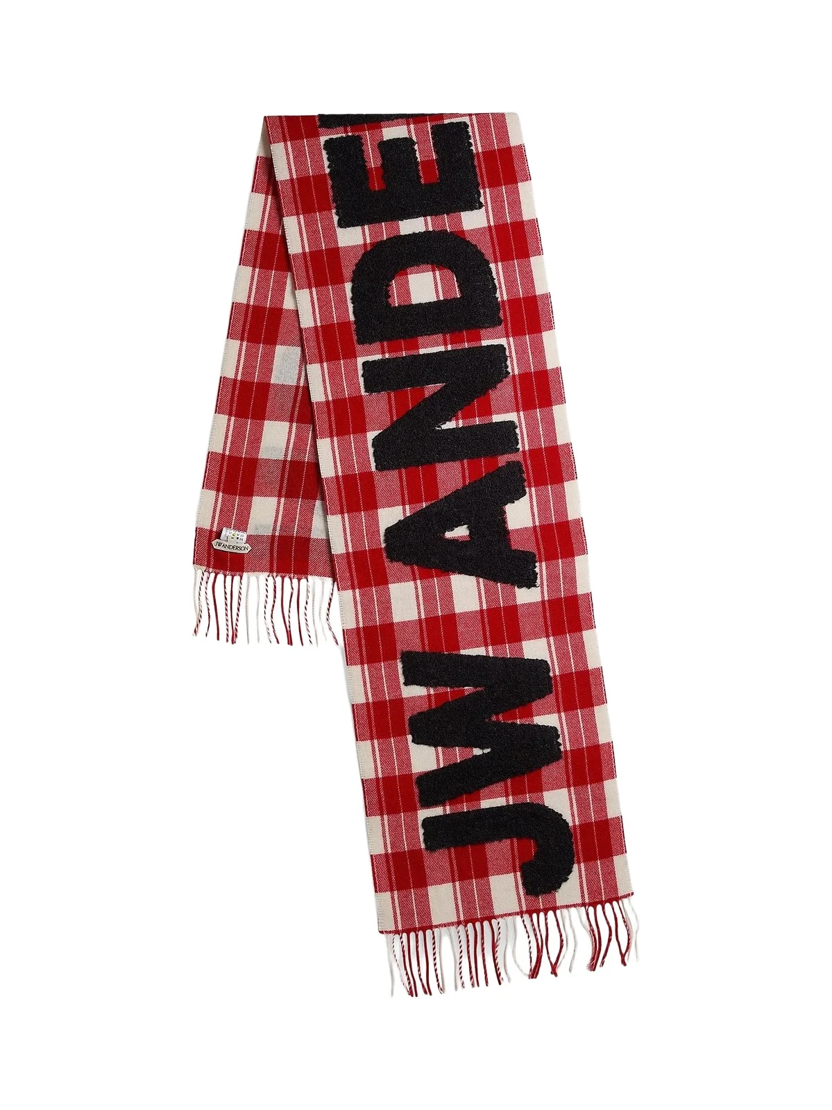 JW Anderson Men's Contrast Logo Plaid Wool-Blend Scarf