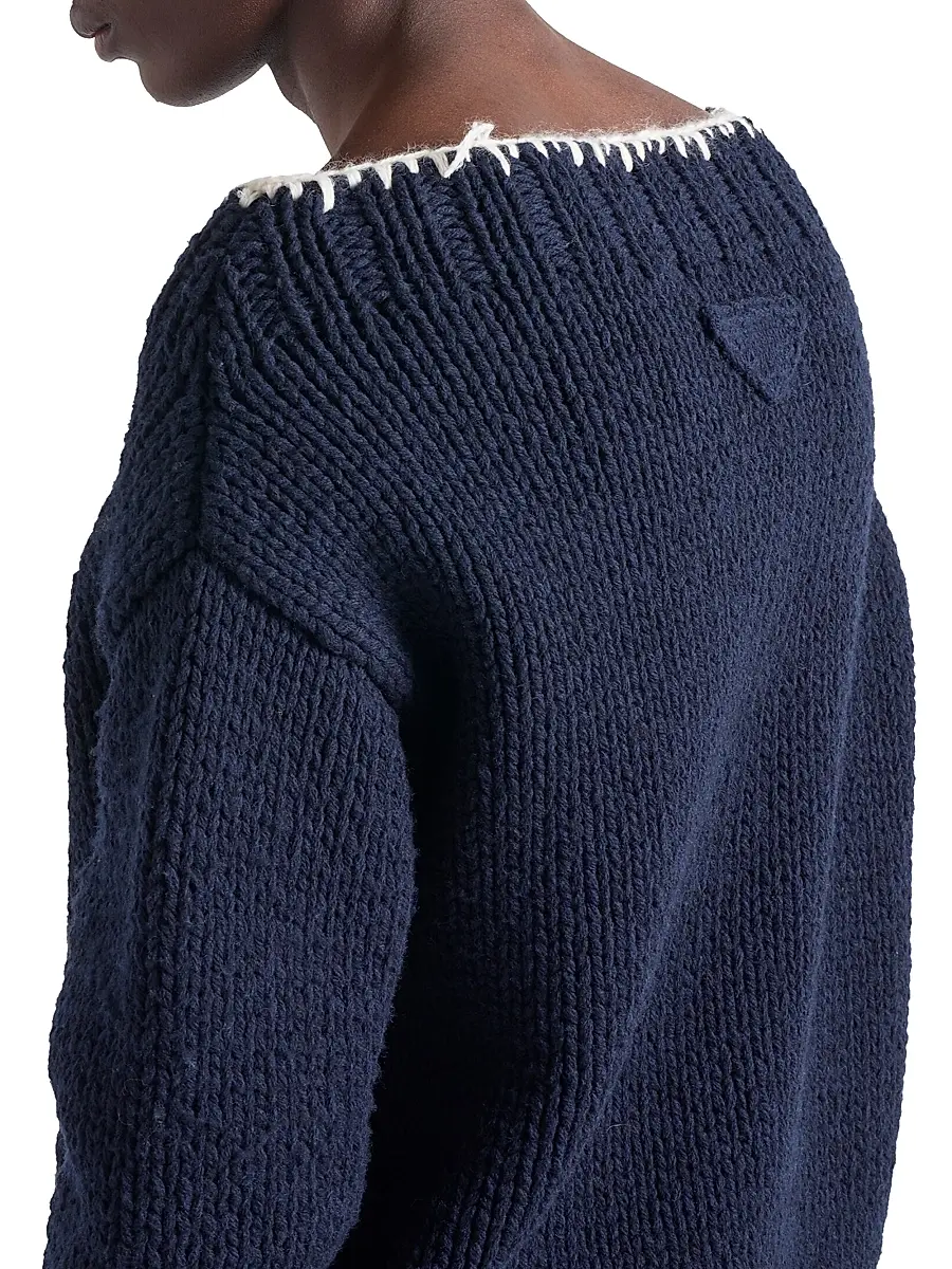 Prada Men's Wool Boat-Neck Sweater - Blue | Thumbnail 4 Prada Men's Wool Boat-Neck Sweater - Blue | Thumbnail 4