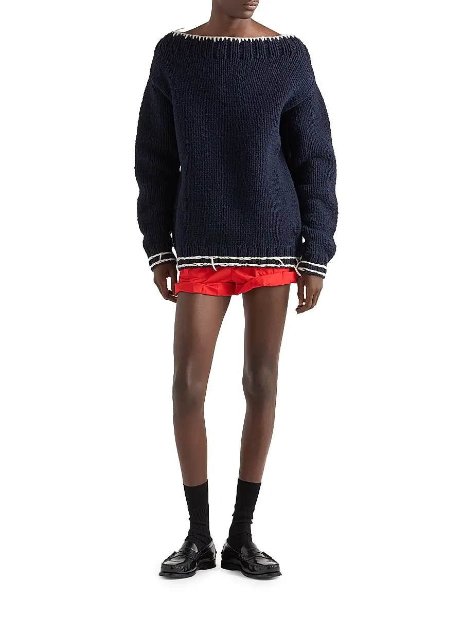 Prada Men's Wool Boat-Neck Sweater - Blue | Thumbnail 6 Prada Men's Wool Boat-Neck Sweater - Blue | Thumbnail 6