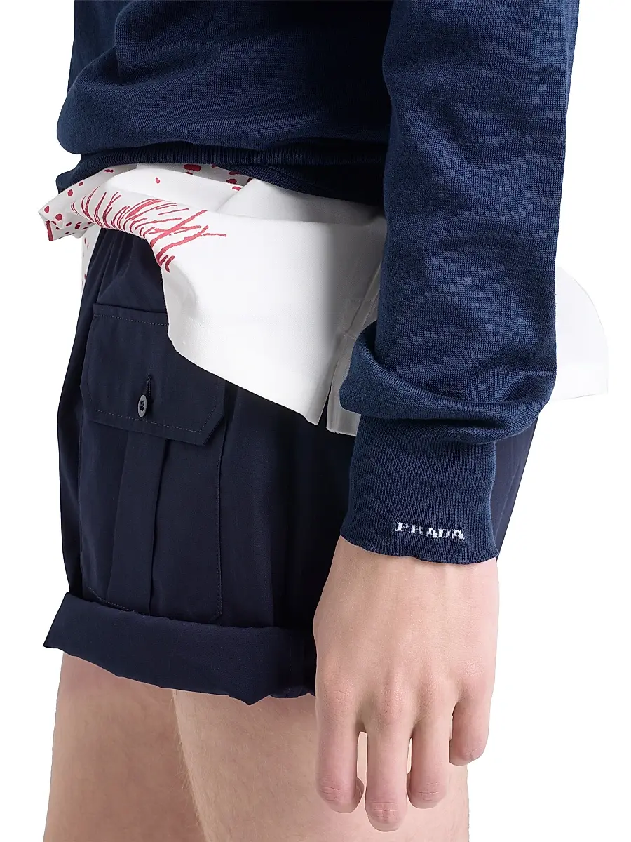 Prada Men's V-Neck Cotton Sweater - Blue | Thumbnail 4
