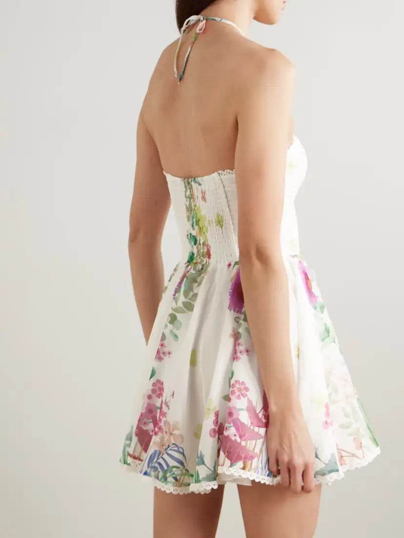 Charo Ruiz Alheli Lace-trimmed Cutout Floral-print Cotton-blend Voile Halterneck Mini Dress | Thumbnail 3 Charo Ruiz Alheli Lace-trimmed Cutout Floral-print Cotton-blend Voile Halterneck Mini Dress | Thumbnail 3