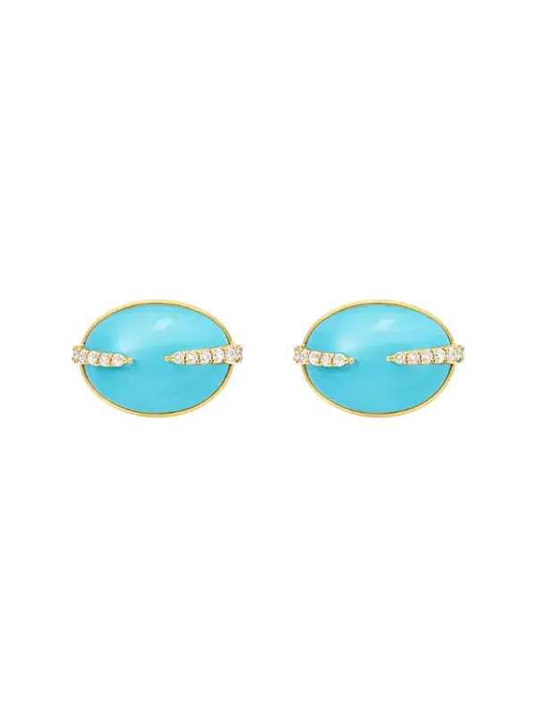 Wish Fine Jewelry 10.08ct Turquoise Diamond 18K Gold Stud Earrings