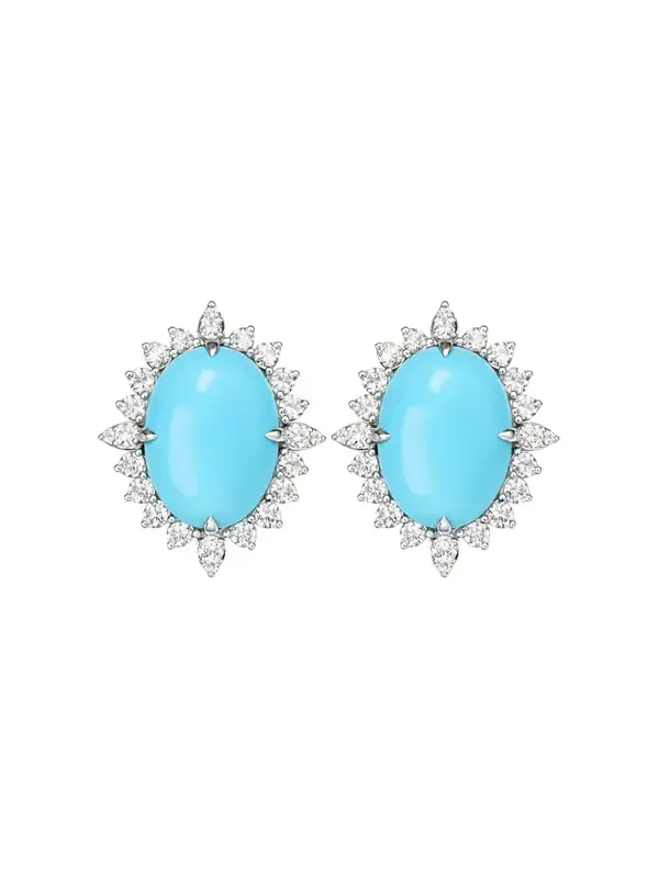 Wish Fine Jewelry 10ct Diamond Turquoise 14K Gold Halo Stud Earrings