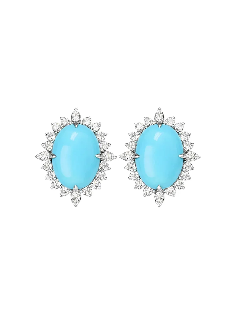 10ct Diamond Turquoise 14K Gold Halo Stud Earrings 10ct Diamond Turquoise 14K Gold Halo Stud Earrings