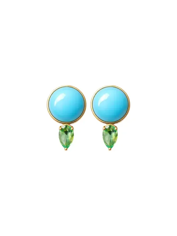 Wish Fine Jewelry 7.412ct Emerald Turquoise 18K Gold Stud Earrings