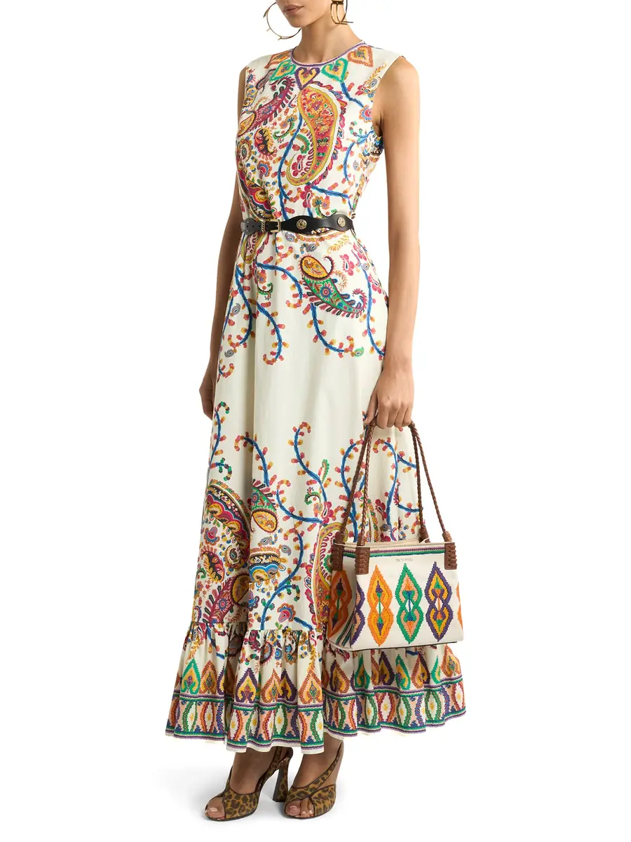 Etro Floral Paisley A-Line Cotton Flounced Maxi Dress | Thumbnail 3 Etro Floral Paisley A-Line Cotton Flounced Maxi Dress | Thumbnail 3