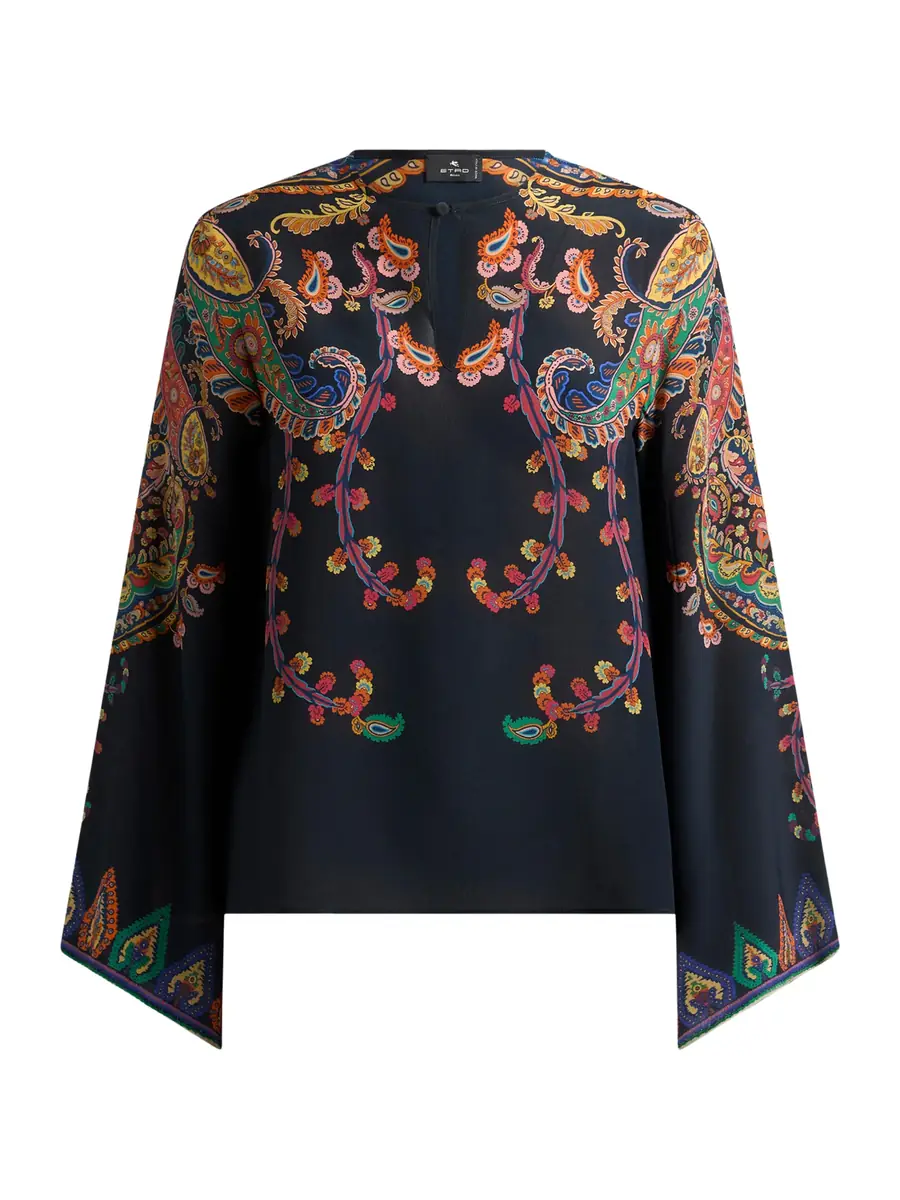 Etro Silk Paisley Keyhole Blouse with Flared Sleeves | Thumbnail 2 Etro Silk Paisley Keyhole Blouse with Flared Sleeves | Thumbnail 2