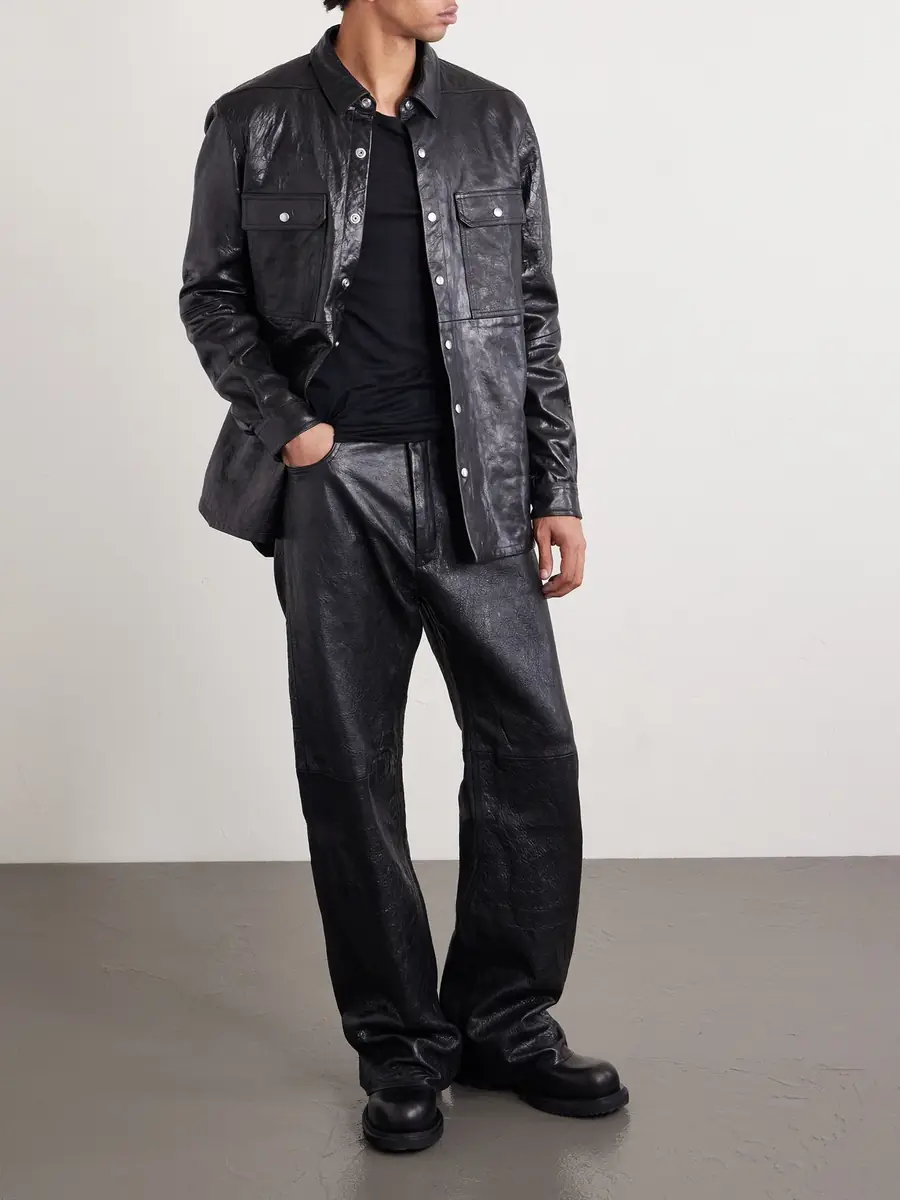 Rick Owens Textured Leather Overshirt - Men | Thumbnail 2 Rick Owens Textured Leather Overshirt - Men | Thumbnail 2