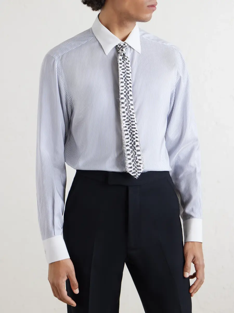 Tom Ford Classic-Collar Striped Silk Shirt - Men | Thumbnail 3