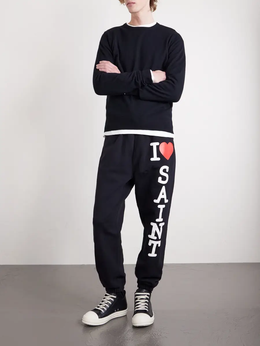 SAINT Mxxxxxx I Love Saint Tapered Printed Cotton-Jersey Sweatpants - Men | Thumbnail 2 SAINT Mxxxxxx I Love Saint Tapered Printed Cotton-Jersey Sweatpants - Men | Thumbnail 2