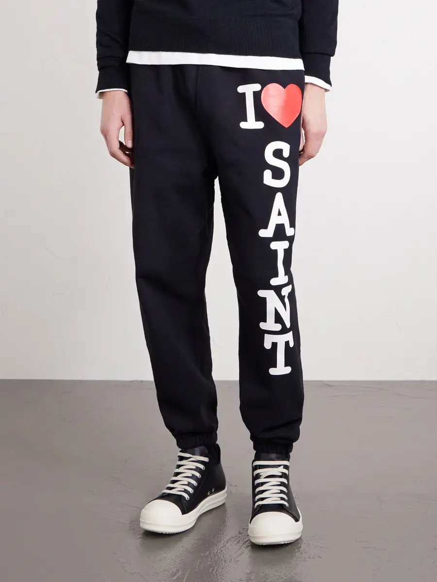SAINT Mxxxxxx I Love Saint Tapered Printed Cotton-Jersey Sweatpants - Men | Thumbnail 3 SAINT Mxxxxxx I Love Saint Tapered Printed Cotton-Jersey Sweatpants - Men | Thumbnail 3