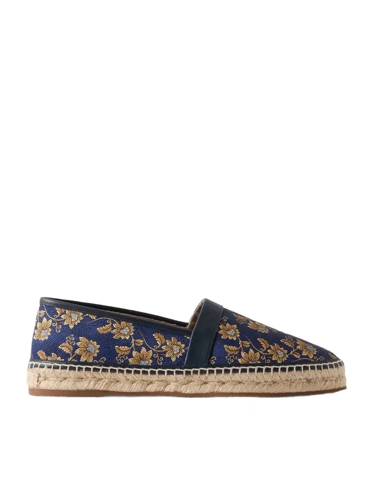 Manolo Blahnik Nerano Leather-Trimmed Silk-Jacquard Espadrilles - Men | Image 1 Manolo Blahnik Nerano Leather-Trimmed Silk-Jacquard Espadrilles - Men | Image 1