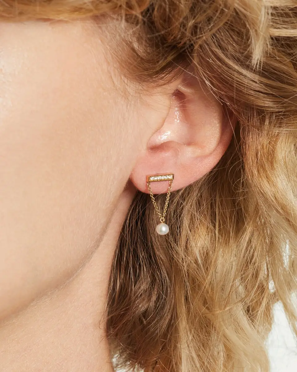 Sydney Evan 14k Diamond Bar & Pearl Earrings | Thumbnail 2 Sydney Evan 14k Diamond Bar & Pearl Earrings | Thumbnail 2