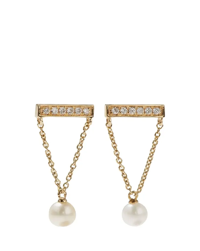 Sydney Evan 14k Diamond Bar & Pearl Earrings | Image 1 Sydney Evan 14k Diamond Bar & Pearl Earrings | Image 1