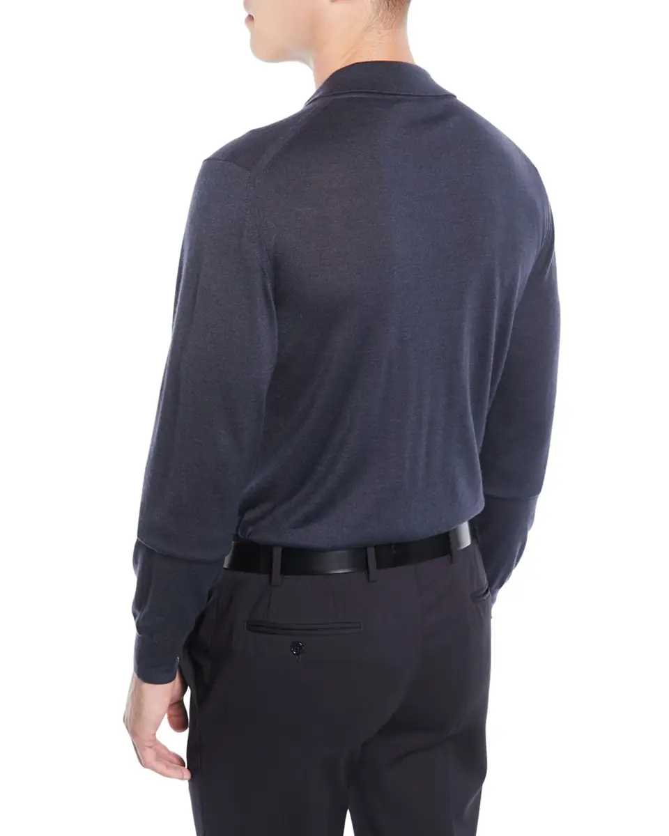 Brioni Men's Wool/Cashmere-Blend Long-Sleeve Polo Sweater | Thumbnail 2