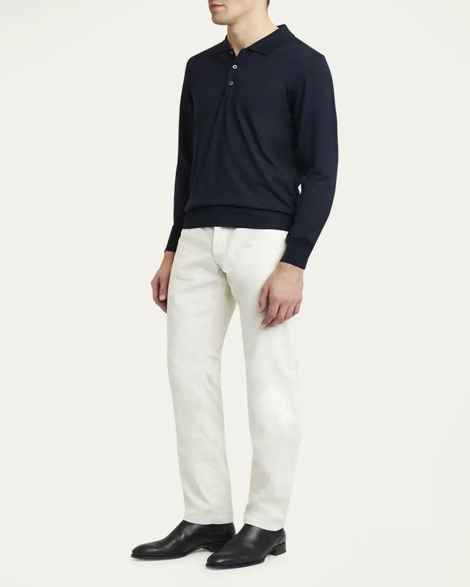 Brioni Men's Wool/Cashmere-Blend Long-Sleeve Polo Sweater | Thumbnail 3