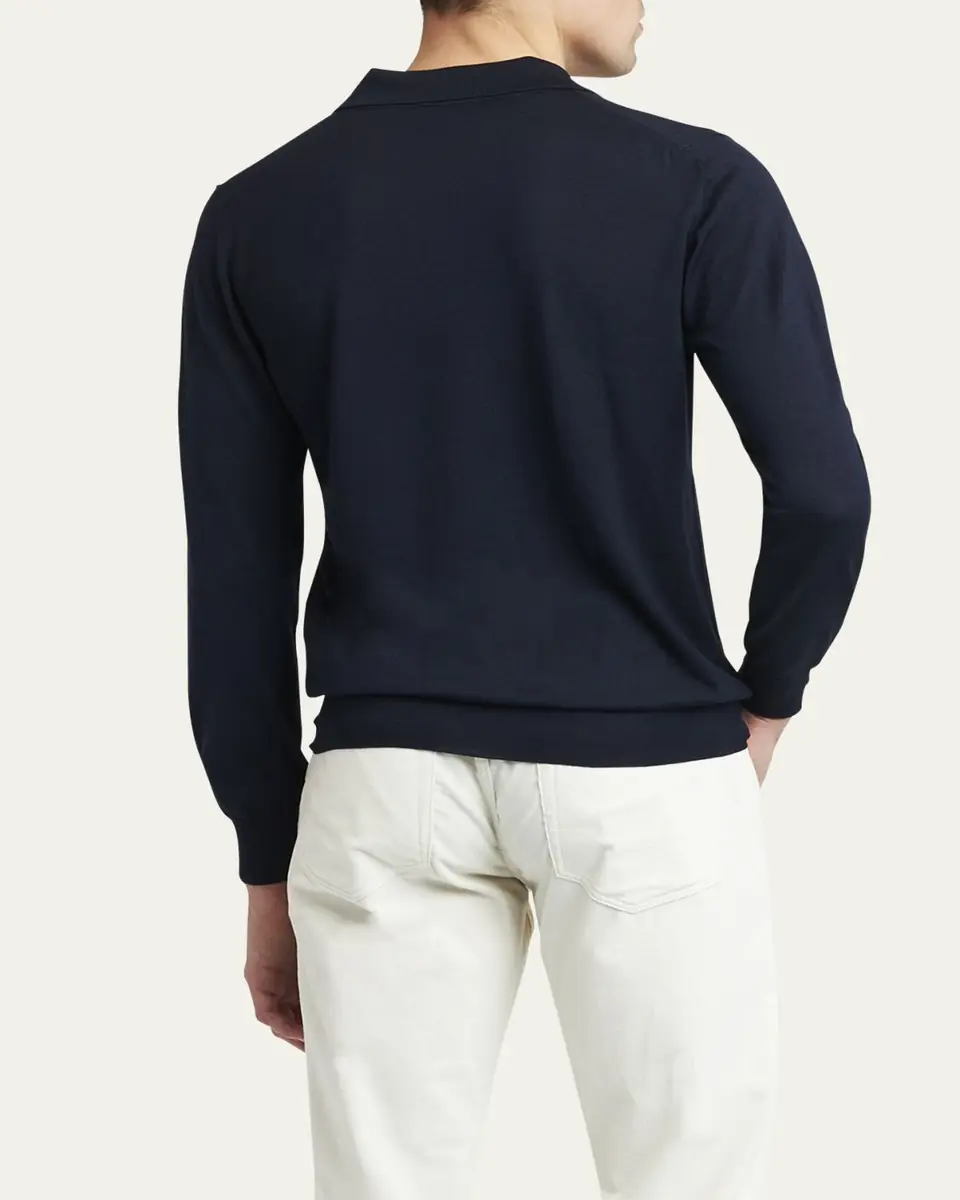 Brioni Men's Wool/Cashmere-Blend Long-Sleeve Polo Sweater | Thumbnail 4