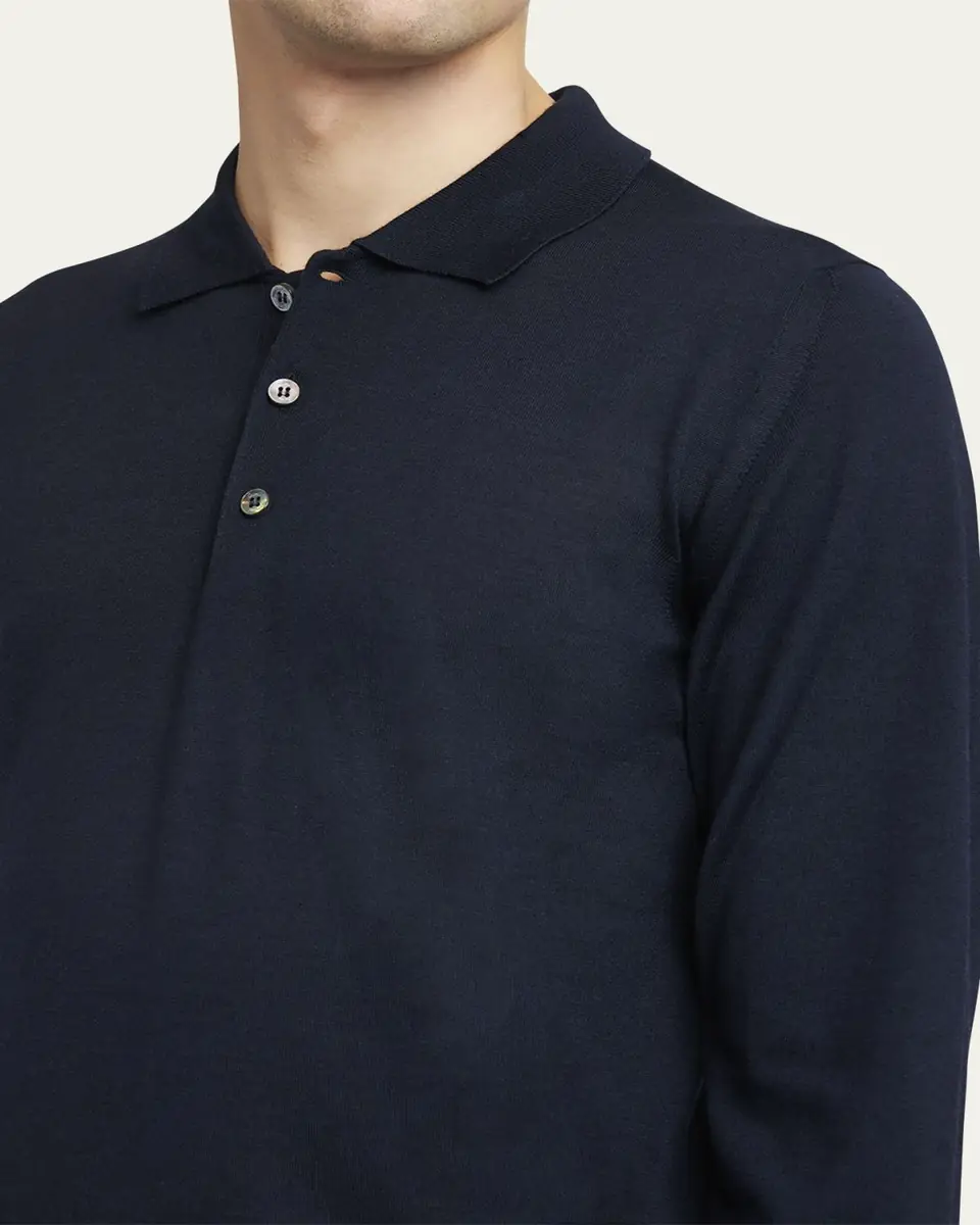 Brioni Men's Wool/Cashmere-Blend Long-Sleeve Polo Sweater | Thumbnail 6