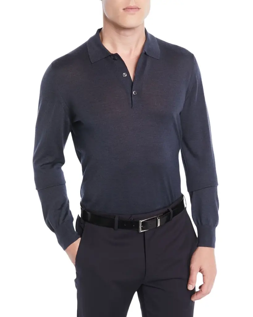 Men's Wool/Cashmere-Blend Long-Sleeve Polo Sweater Men's Wool/Cashmere-Blend Long-Sleeve Polo Sweater