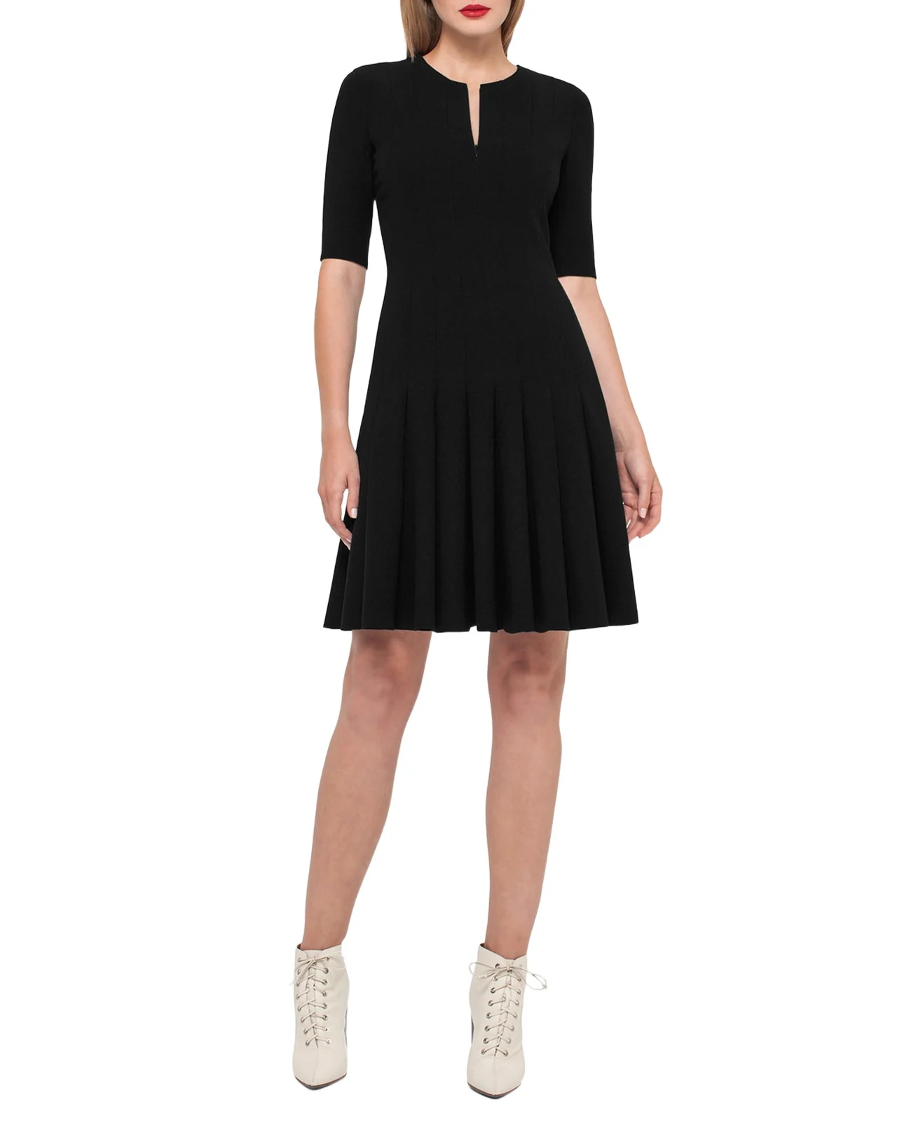 Elbow-Sleeve Zip-Front Dress Elbow-Sleeve Zip-Front Dress