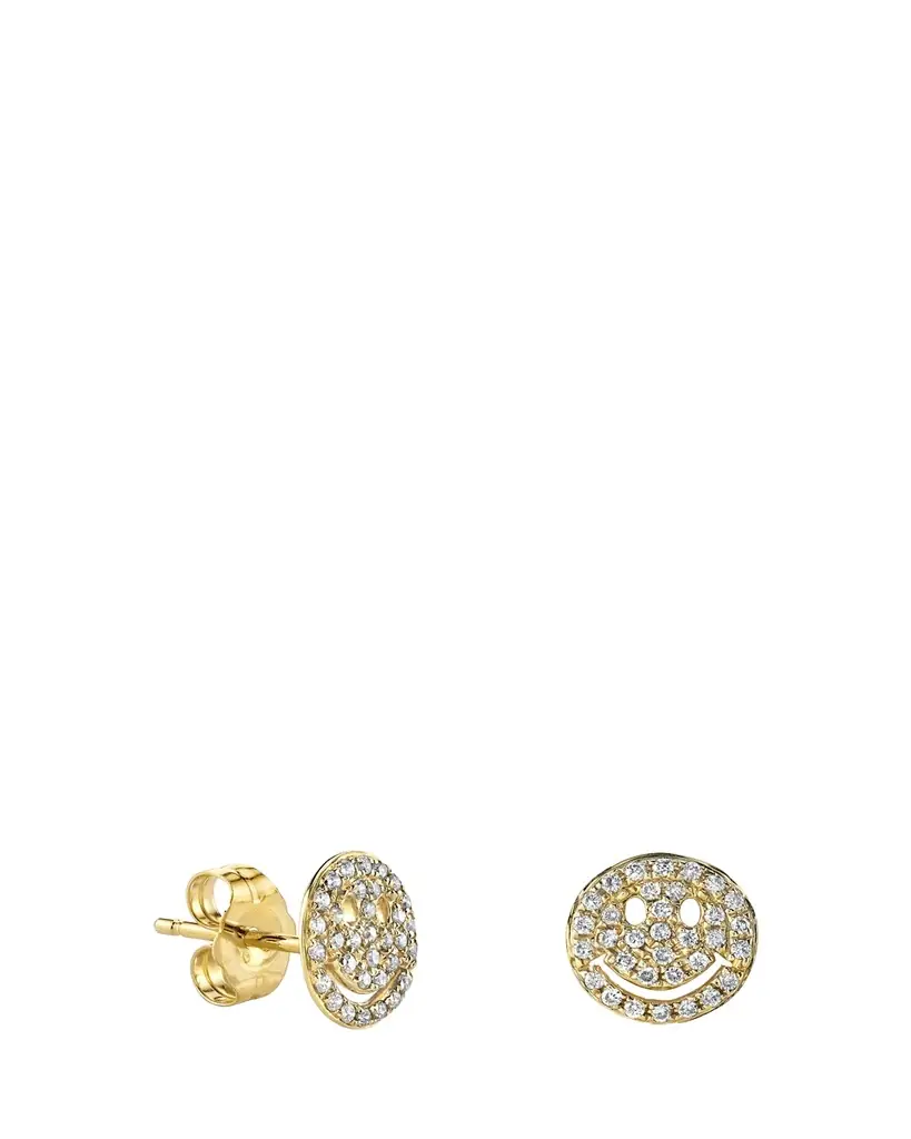 Sydney Evan 14k Pave Diamond Happy Face Single Stud Earring | Image 1 Sydney Evan 14k Pave Diamond Happy Face Single Stud Earring | Image 1
