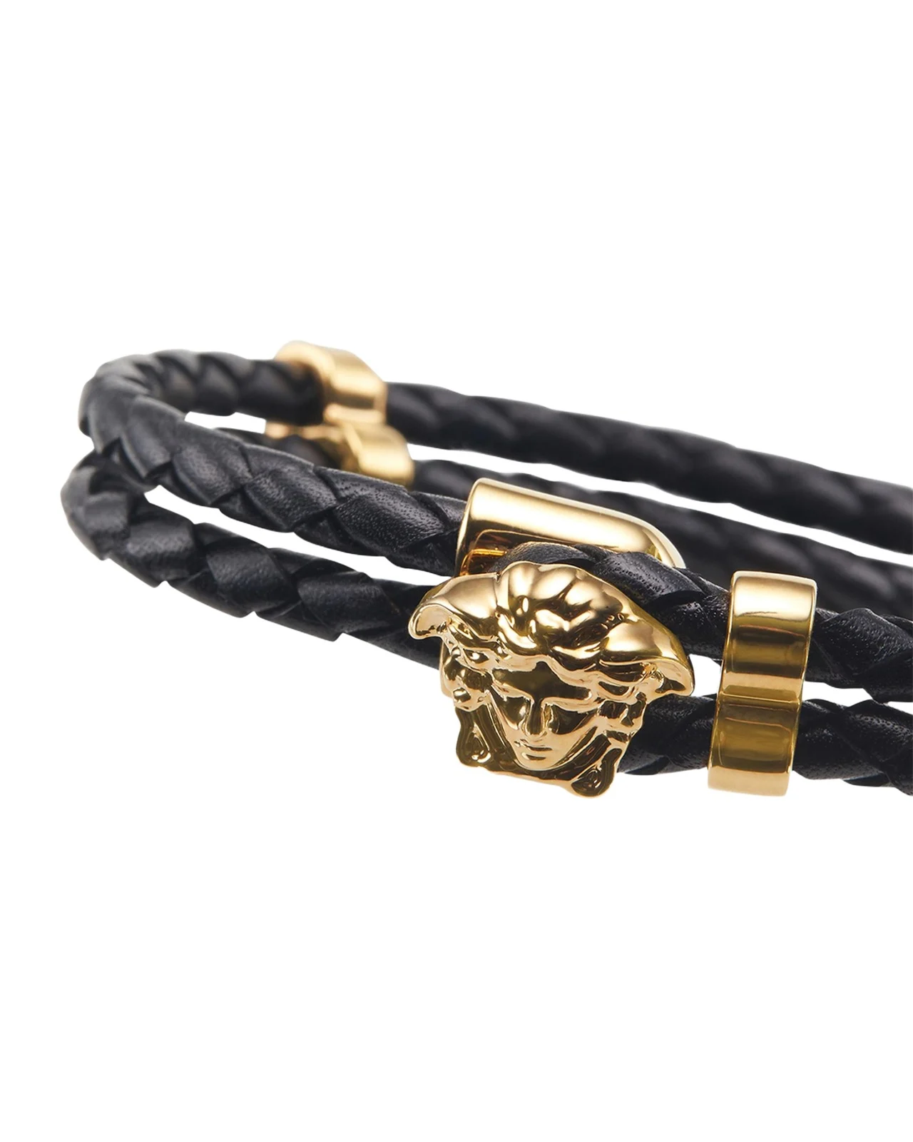 Men's Medusa Two-Row Braided Leather Bracelet