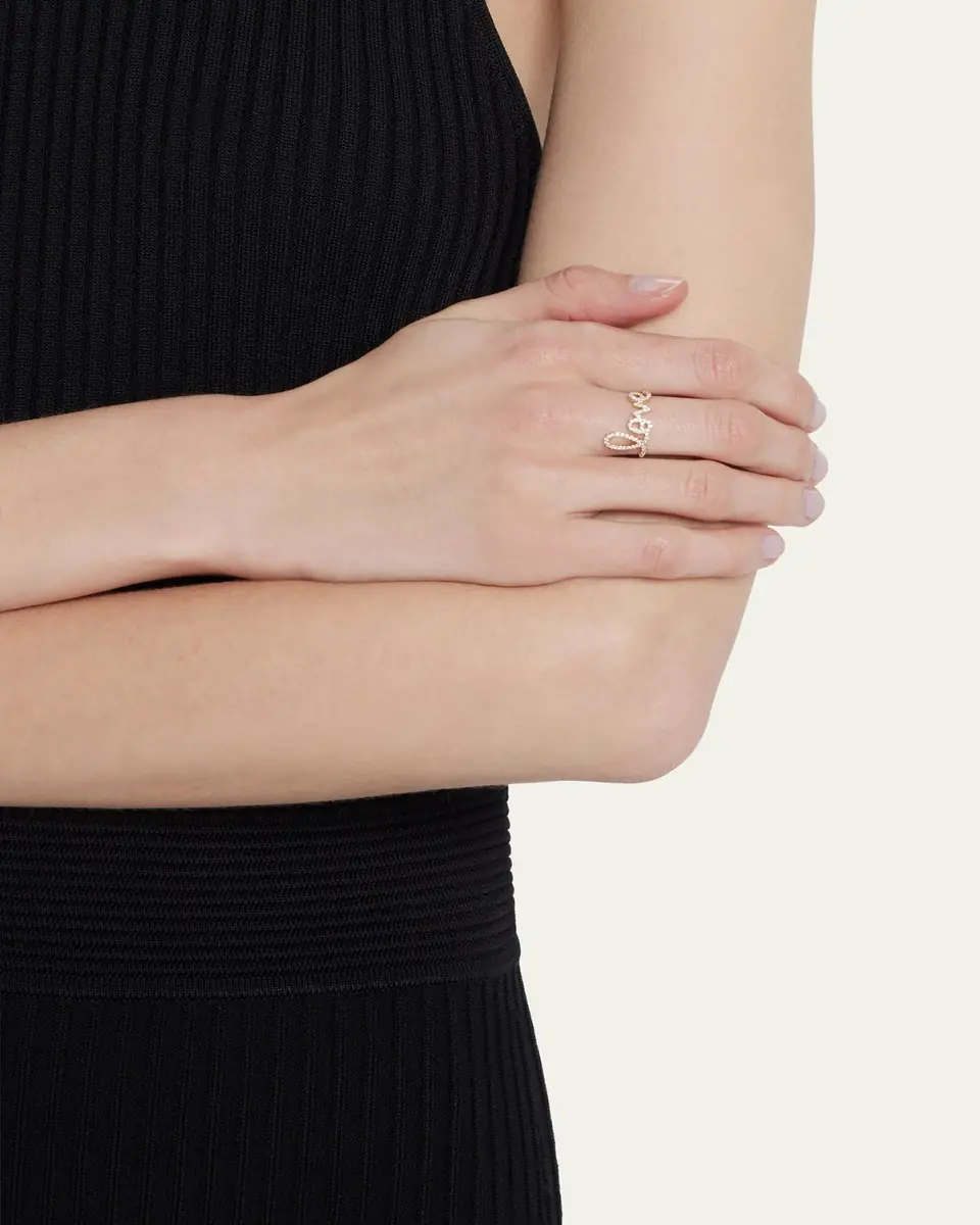 Sydney Evan Large Love 14K Gold Ring with Diamonds | Thumbnail 2