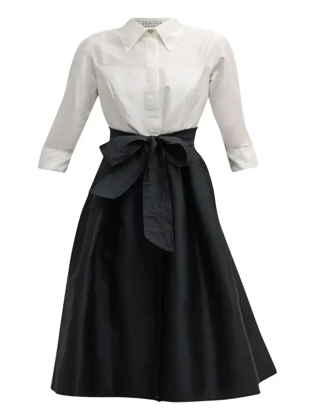 Two-Tone 3/4-Sleeve Taffeta Shirtdress Two-Tone 3/4-Sleeve Taffeta Shirtdress